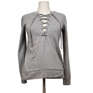 White House Black Market Gray Lace-Up Long Sleeve Top